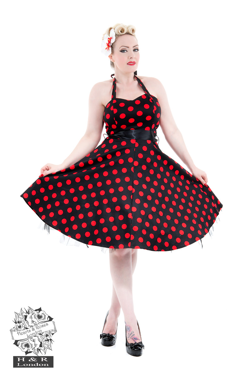 Black Red Large Polka Dot Swing Dress